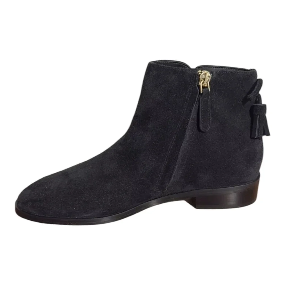 KATE SPADE Saddle Bootie Black‎ Suede Ankle Boots Sz Side Zip 7 B Tassle $248